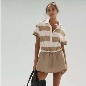 Daily Practice Anthropologie Ember Rugby Polo Skort Romper Large Tan Striped